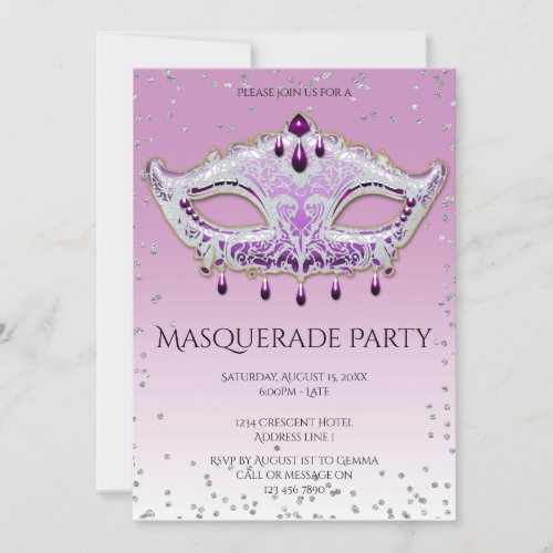 Elegant Glitzy Lilac Masquerade Party Invitation