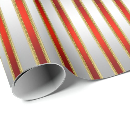 Elegant Glitzy Shiny Silver and Red Stripes Wrapping Paper