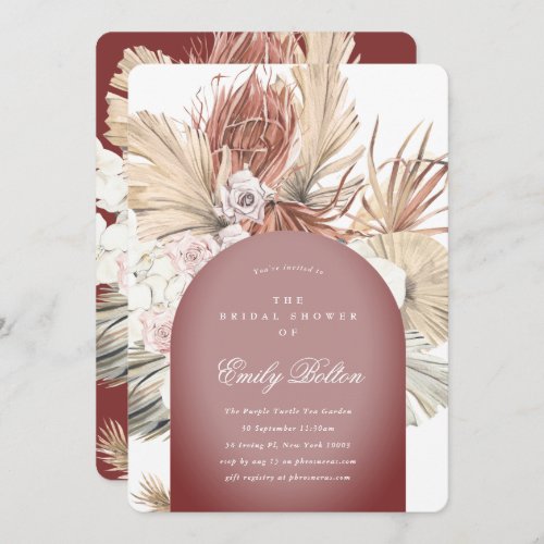 Elegant Globe Maroon Arch Floral Pampas Boho Invitation