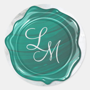 Elegant Glossy Teal Green Wax Seal Monogram