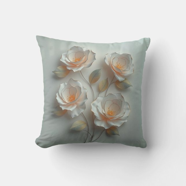 Elegant Glowing 3 D Flowers Throw Pillow (Front)