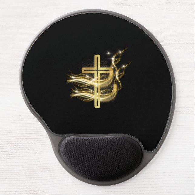 Elegant Glowing Gold Cross Christian mouse pad (Front)