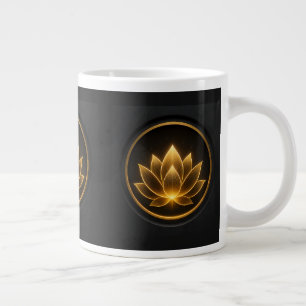 Elegant Glowing Golden Lotus Flower on Dark Giant Coffee Mug