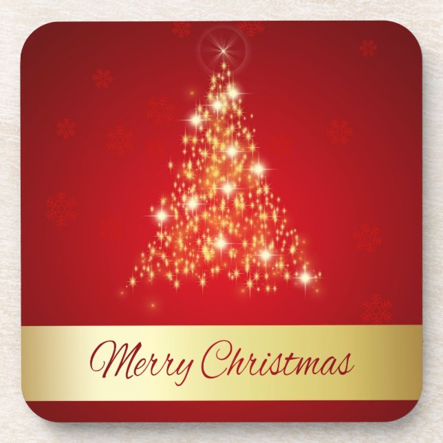 Elegant Glowing Merry Christmas Tree Drink Coaster (Front)