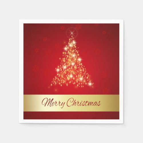 Elegant Glowing Merry Christmas Tree Paper Napkins