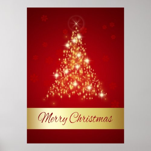 Elegant Glowing Merry Christmas Tree Poster