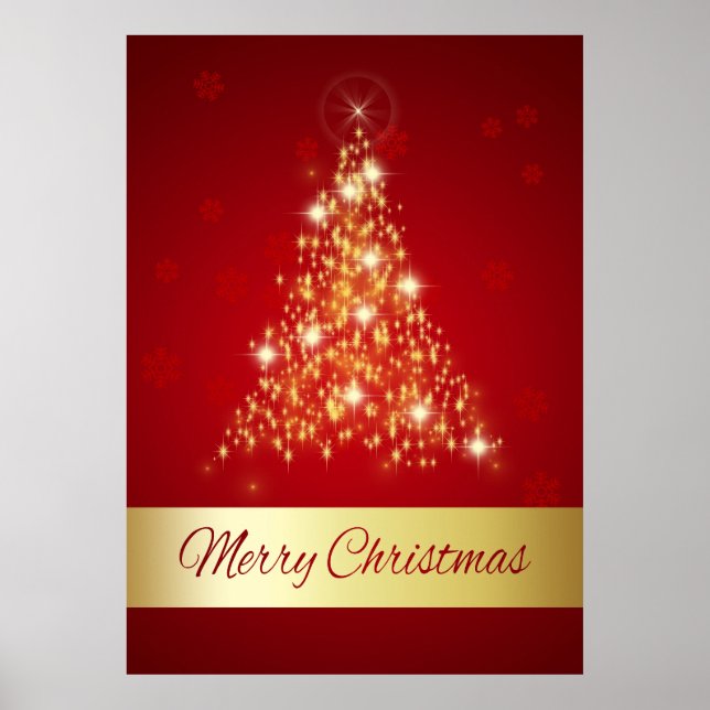 Elegant Glowing Merry Christmas Tree Poster (Front)
