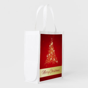 Elegant Glowing Merry Christmas Tree Reusable Grocery Bag