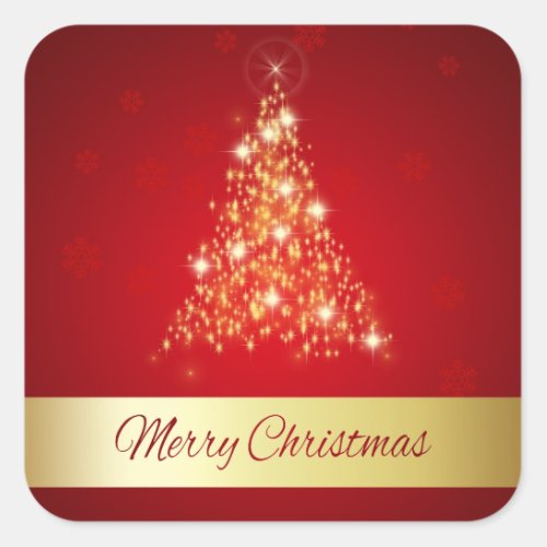 Elegant Glowing Merry Christmas Tree Square Sticker