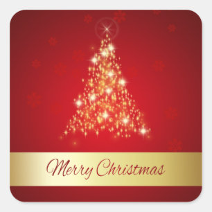 Elegant Glowing Merry Christmas Tree Square Sticker