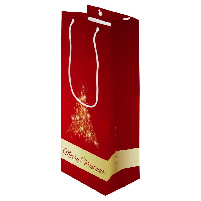 Elegant Glowing Merry Christmas Tree Wine Gift Bag (Front Angled)