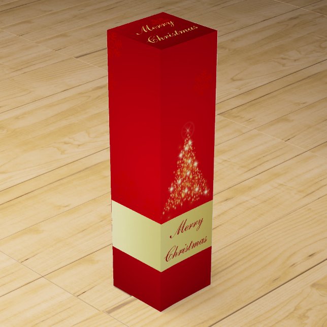 Elegant Glowing Merry Christmas Tree Wine Gift Box (Front)