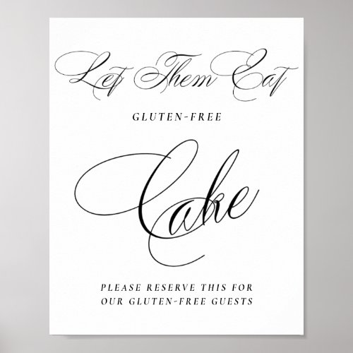 Elegant Gluten Free Cake Black Calligraphy  Table Poster