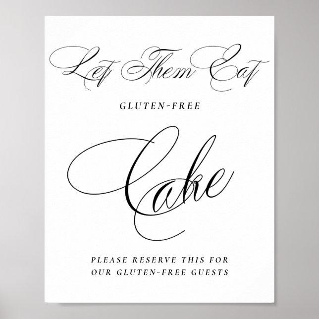 Elegant Gluten Free Cake Black Calligraphy | Table Poster (Front)