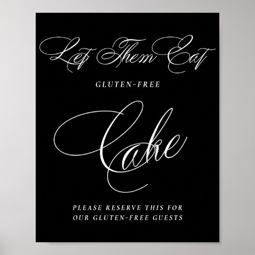 Elegant Gluten Free Cake White Calligraphy  Table Poster