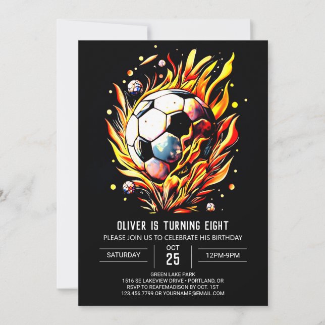 Elegant Goal Editable Soccer Birthday Invitation (Front)