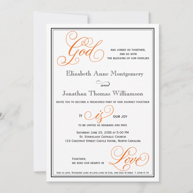 Elegant God is Love Christian Wedding Invitation (Front)