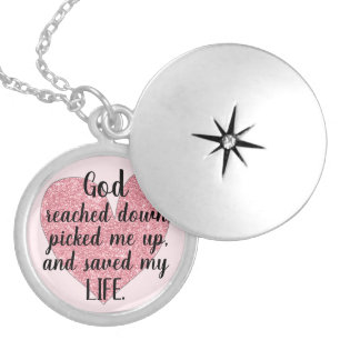 Elegant God Saved My Life Rose Gold Glitter Heart Locket Necklace