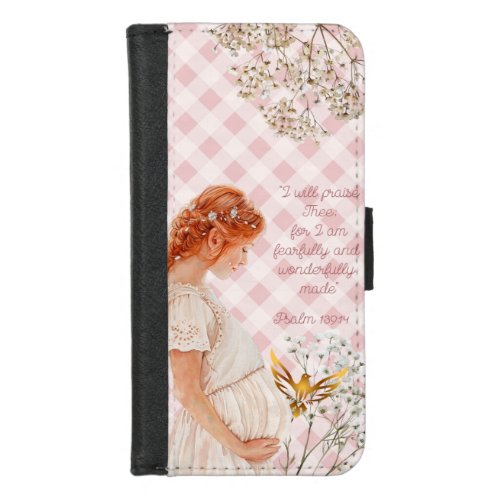 Elegant Godly Expectant Mother Plaid Gold Dove iPhone 8/7 Wallet Case