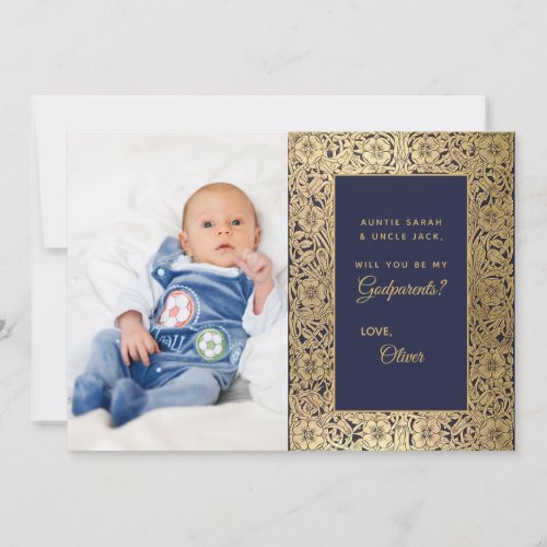 Elegant Godparent Proposal Gold Blue Photo Card