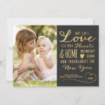 Elegant God's Love Gold Type Christmas Photo Black Holiday Card<br><div class="desc">This beautiful multiple photo holiday card features gold typography, which reads "May God's Love fill your Hearts and Home this Holiday Season and throughout the New Year." Dark gray background. One photo template on the front - three on the back. Modern, elegant, simple - a perfect greeting for family and...</div>