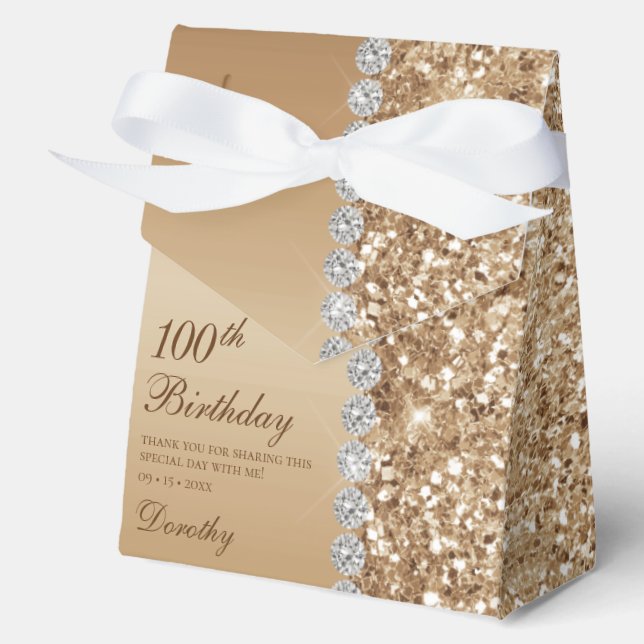Elegant Gold 100th Birthday Favor Boxes (Front)