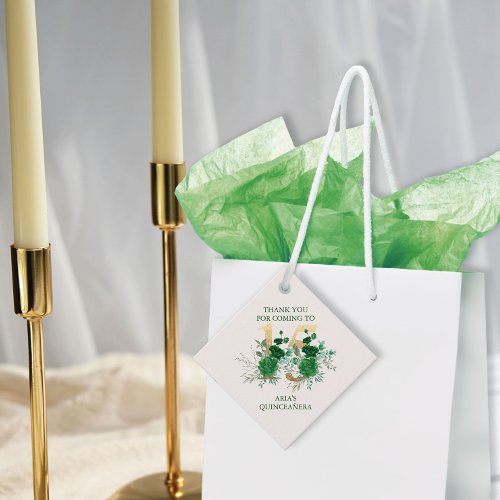  Elegant Gold 15 Emerald Green Floral Quinceanera Favor Tags