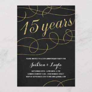 Elegant Gold 15th Anniversary Party Invitation