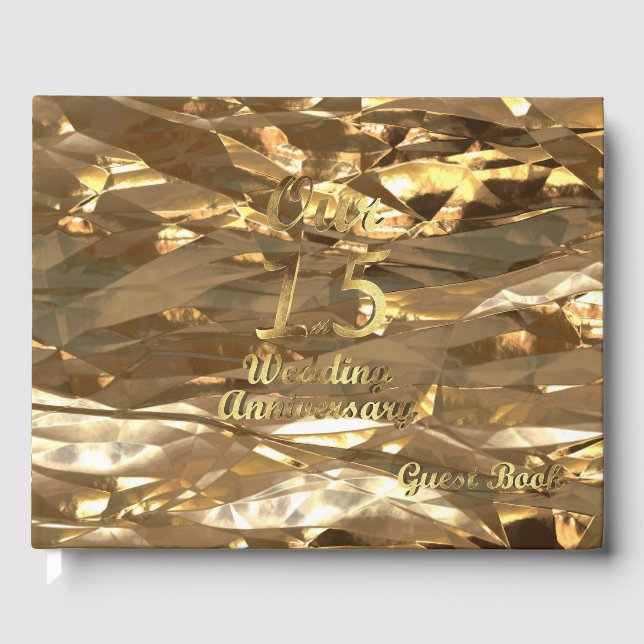 Elegant Gold 15th Wedding Anniversary Guest Book (Front)