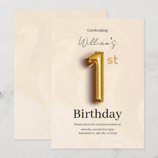 Elegant Gold 1st Birthday Invite, Minimalist Boy Invitation