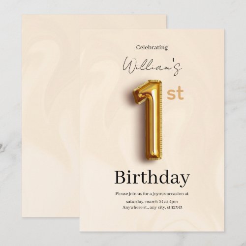 Elegant Gold 1st Birthday Invite, Minimalist Boy 