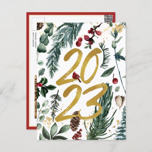 Elegant Gold 2023 Festive Pine Bough Floral Photo  Postcard
