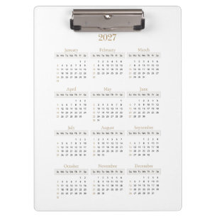 Elegant Gold 2027 Calendar Any background color Clipboard