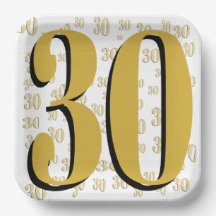 Elegant Gold 30th Birthday or Anniversary Paper Plates