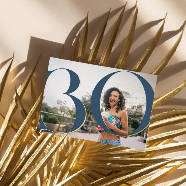 Elegant Gold | 30th Birthday Party Photo Foil Invitation (Creator Uploaded)