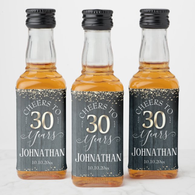 Elegant Gold 30th Birthday Scriptt Liquor Bottle Label (Bottles)