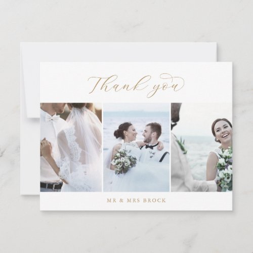 Elegant Gold 3 Photo Template Thank You Card