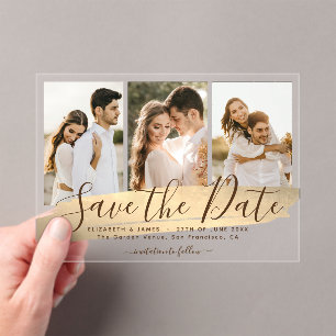 Elegant Gold 3 Photo Wedding Save The Date