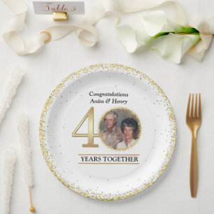 Elegant Gold 40th Anniversary Photo Paper Plates