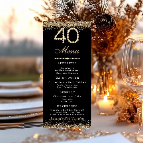 Elegant Gold 40th Birthday Dinner Flat Menu