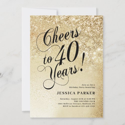 Elegant Gold 40th Birthday Invitation