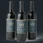 Elegant Gold 40th Birthday Script Wine Label<br><div class="desc">Lovely faux gold glitter confetti highlights on the top and bottom border. All text is adjustable and easy to change for your own party needs. Great elegant 40th birthday template design. blue wood textured background.</div>