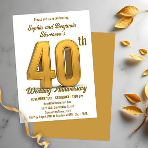 Elegant Gold 40th Wedding Anniversary Celebration Invitation