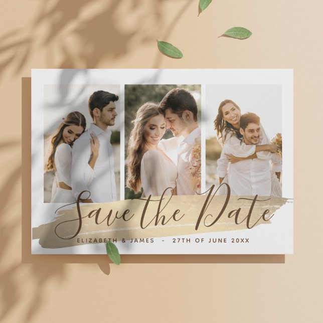 Elegant Gold 4 Photo Save The Date Wedding Invite (4 photo Elegant Save the Date Wedding Invitation - Bohemian, gold
)