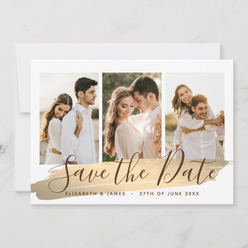 Elegant Gold 4 Photo Save The Date Wedding Invite