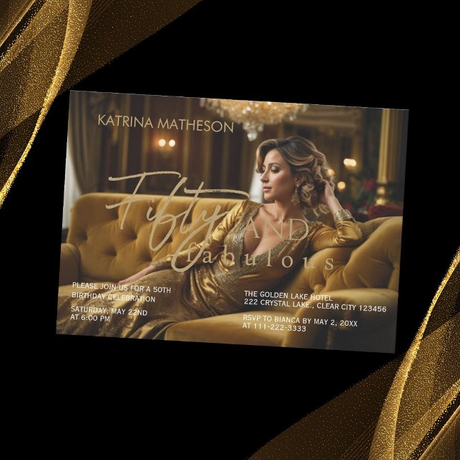 Elegant Gold 50 and Fabulous 50th Birthday Invitation (Creator Uploaded)
