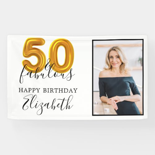 Elegant Gold 50  Fabulous 50th Birthday Photo Banner