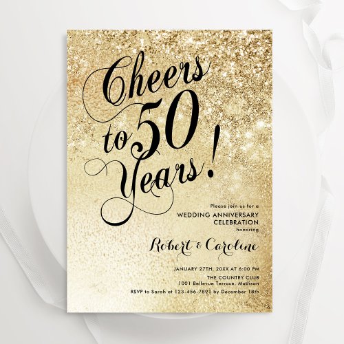 Elegant Gold 50th Anniversary Invitation