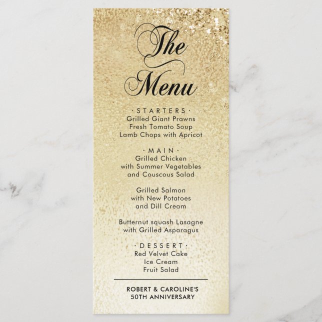 Elegant Gold 50th Anniversary Menu (Front)