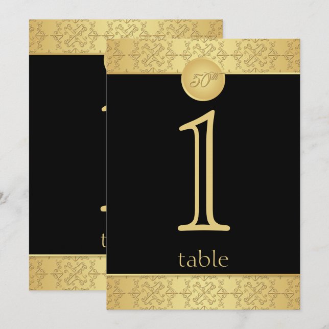 Elegant Gold 50th Anniversary Table Number (Front/Back)